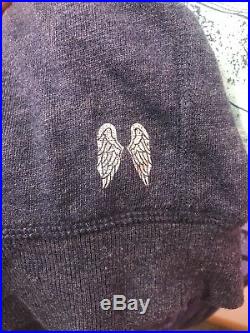 Victorias Secret L XL Angel Wings Full Zip Blue Hoodie Love Boyfriend Sweatshirt