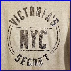 Victorias Secret NYC Hoodie Full Zip Angel Wing Sweatshirt Sequins Bling Gray L