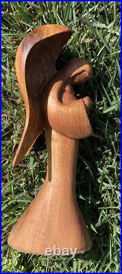 Vintage 10 Natural Dark Wood Grain Hand Carved Signed Angel Wings Bible Robe