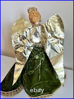 Vintage 11 Christmas Wax West Germany Angel Tree Topper Doll Crown Decor Wings
