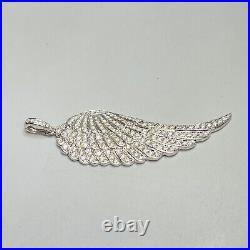 Vintage 14k White Gold 2.0cts Round Diamond Angel Wing Large Pendant