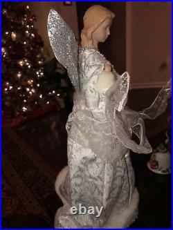 Vintage 16 Christmas Tree Angel Topper Silver Glitter Wings Bisque Head Hands
