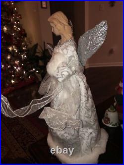 Vintage 16 Christmas Tree Angel Topper Silver Glitter Wings Bisque Head Hands