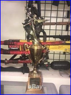 Vintage 1961 LARGE Brass Cup Angel Lady Wings Wood Trophy Award 19 Walnut Base