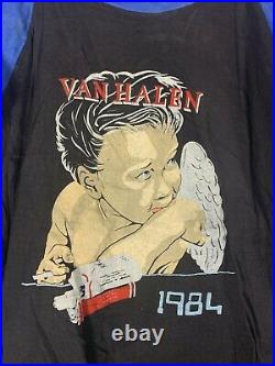 Vintage 1984 Royal Van Halen Wings Angel Rock Band EU Europe Black Shirt VTG L L