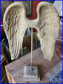 Vintage 25 Tall Heavenly Angel Wings Terracotta Concrete Iron Sculpture Figure