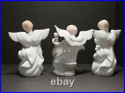 Vintage 3 Large 8 Angels withInstruments White Gold Tipped Wings & Trim Porcelain