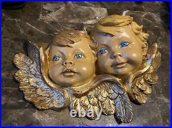 Vintage Adorable E. Simonelli Wall Angel Child Italy Cherub Large 14 Wings Gold