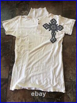 Vintage Affliction Polo Shirt Adult White Black Cross Angel Wings Men's Large