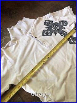 Vintage Affliction Polo Shirt Adult White Black Cross Angel Wings Men's Large