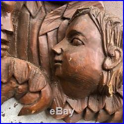Vintage Angel Cupid Cherub Carved Wood Wall Sculpture Wings Large 20 X 19
