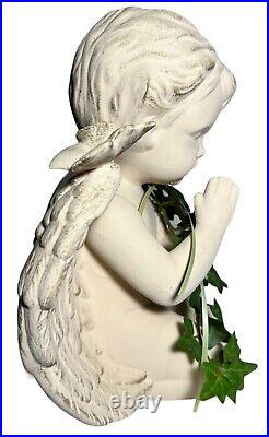 Vintage Angel Garden Cherub White Kneeling Praying Heavy Large Home Piece 9.5