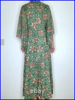 Vintage Angel Wing Maxi Dress Empire Waist Medium Large Bohemian Green Floral