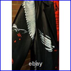 Vintage Black leather blazer with hand painted red, white wings and roses