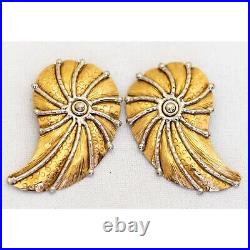 Vintage Bold Intricate Angel Wings Large Clip On Earrings by Hecho En Mexico A18