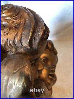 Vintage Ceramic Two Gold Cherub Angel Heads With Wings Larger Wall Art Hanging