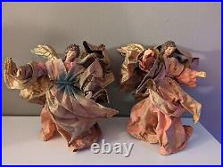 Vintage Clothtique Italian Style Golden Winged Angels Large Christmas Ornaments