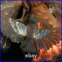 Vintage De Capoli Fiber Optic Figurine Angel Doves Wings With Rose 13