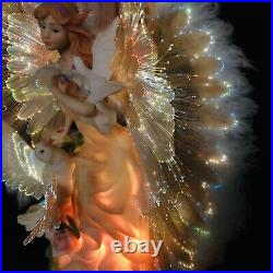 Vintage De Capoli Fiber Optic Figurine Angel Doves Wings With Rose 13