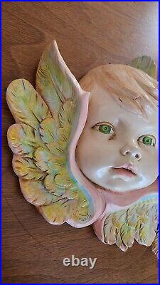 Vintage FONTANINI LARGE CHERUB Angel Faces w Wings Wall Decor Nursery