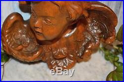 Vintage German Carved Wood Large Cherub Angel Head with Wings