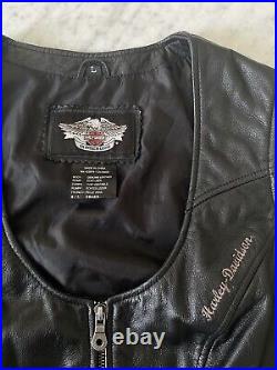 Vintage Harley Davidson Womens Black Leather Embroidered Wings Vest Sz L Biker