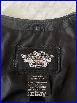 Vintage Harley Davidson Womens Black Leather Embroidered Wings Vest Sz L Biker