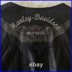 Vintage Harley Davidson Womens Black Leather Embroidered Wings Vest Sz L Biker