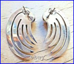 Vintage Large 925 Mexican Silver Earrings Angel Wings Post & Butterfly