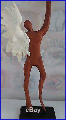 Vintage Large Abstract Angel with Wing and Propeller Wooden Sculpture