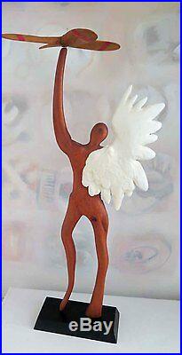Vintage Large Abstract Angel with Wing and Propeller Wooden Sculpture