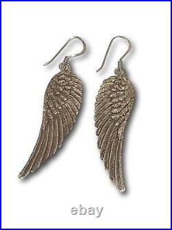 Vintage Large Angel Wings Dangle Earrings Sterling Silver