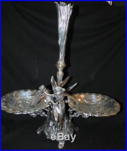 Vintage Large Deco Silver Plate Epergne Winged Angel and Winged Cupid