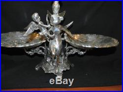 Vintage Large Deco Silver Plate Epergne Winged Angel and Winged Cupid