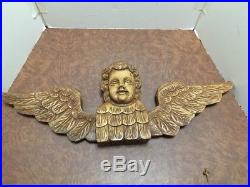 Vintage Large Detailed Carved Wood Gothic Ornate Winged Angel Cherub 27 Long