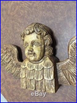 Vintage Large Detailed Carved Wood Gothic Ornate Winged Angel Cherub 27 Long