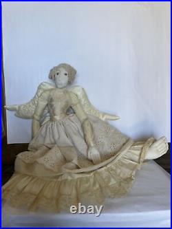 Vintage Large Fabric Christmas Angel Doll with Wings Dangle Legs Cream 22
