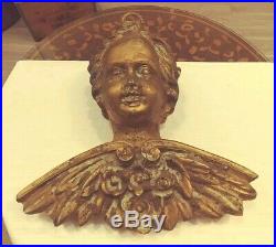 Vintage Large Gold Painted Cherub Angel Decorative Bust/wings 18 H X 17 1/2 W