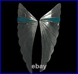 Vintage Large Sterling Silver Turquoise Angel Wings Earrings 14.5 Grams
