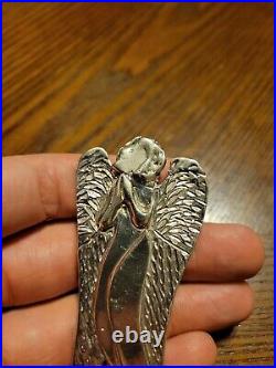 Vintage Large Sterling Silver Winged Angel Necklace Pendant