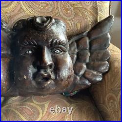 Vintage Large Three Putti Angel Cherub Heads With Wings And Glass Eyes