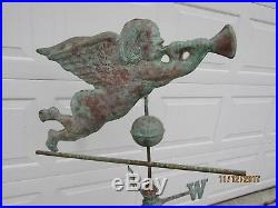 Vintage Large Weather Vain Of Copper Winged Angel Tooting Its Horn