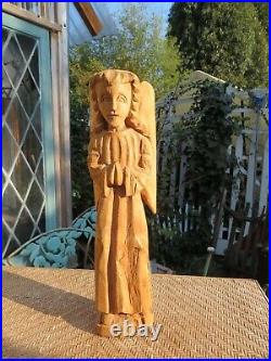 Vintage Large Wooden Carved Handmade Religious Folklore Angel with Wings