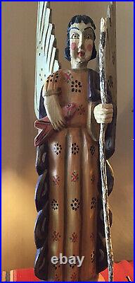 Vintage Large Wooden Carved Handmade Religious Saint Raphael Winged Large 29.5