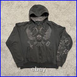 Vintage Marc Ecko Hoodie Sweatshirt Men's XL Black Angel Skull & Wings Jacket