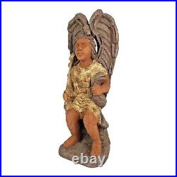 Vintage Mayan King Statue Sculpture Inca Warrior 28 Angel Wing Throne Large