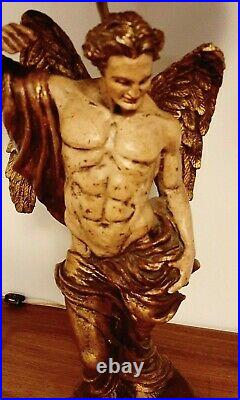 Vintage Polychrome Winged Angel Lamp Figurines A Pair