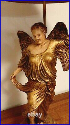 Vintage Polychrome Winged Angel Lamp Figurines A Pair