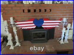 Vintage RED, WHITE, AND BLUE Metal Large Angel Wings with HEART GARDEN Art