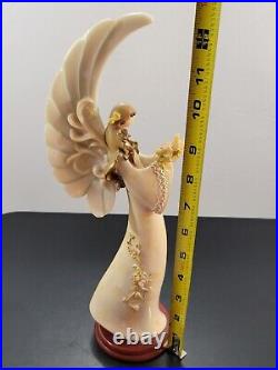 Vintage Resin Praying Angel Wood Base Circa 1970s Large Wings Floral Accent